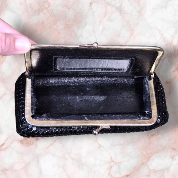 Vintage Bags by Marlo Metal Mesh Kisslock Clutch Black Copper Silver Retro - Picture 5 of 10